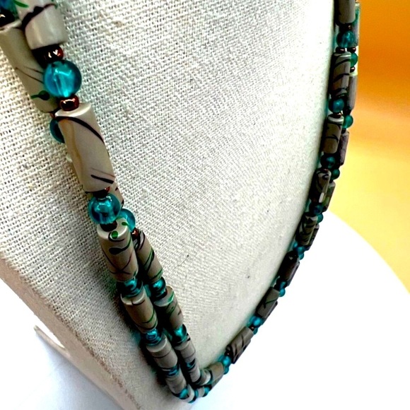 Handcrafted Necklace With Green & Teal Beads 24” Long. C13 - Picture 5 of 7